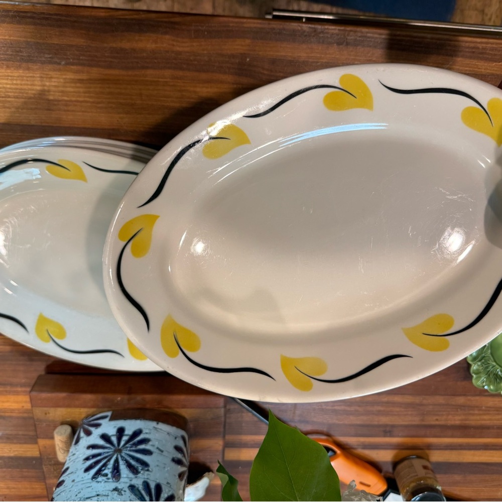 Yellow and Black Patterned Oval Platter